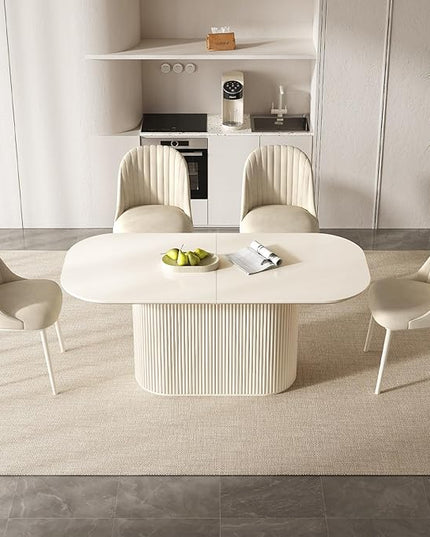 Guyii 70" Oval Dining Table Set with 4 Chairs, Modern Kitchen Table Set, Indoor Rectangular Dining Room Tables for Kitchen, Bar, Living Room, Breakfast Nook, Cream White