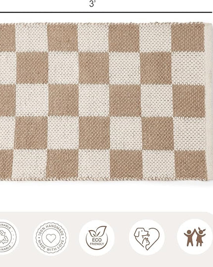 REDEARTH · Jute Cotton Area Rug, Sustainable Handwoven, Non-Shedding, Soft & Durable – Reversible, Neutral Tones for Home Décor in Living Room, Dining, Bedroom (Gridstone Natural, 2'x3'), Set of 2
