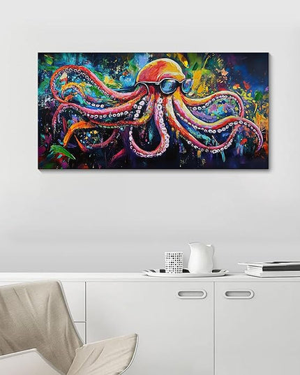 JEAWA Octopus Canvas Wall Art, Abstract Marine Life Modern Graffiti Texture Wall Painting for Living Room Bathroom Bedroom Men Teenage Boy Room Game Room Cool Posters Pictures Decor 20x40 IN