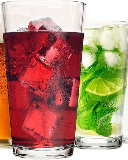 Set of 12 - Drinking Glasses 16 oz Highball Glasses Water Glass Cups Pint Glass Beer Glass Tumblers Bar Glass Design for Home and Kitchen
