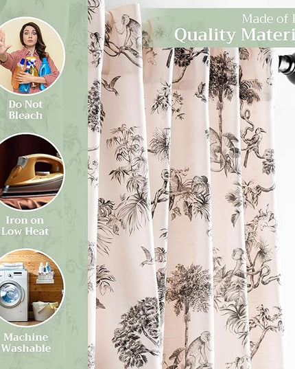 Maison d' Hermine Curtains for Living Room 100% Cotton 96 inch Length Two Panels Light Filtering Toile Curtains for Bedroom Windows with Rod and Loop Pockets Drapes (Bonobo Grey, 50" W x 96" L)