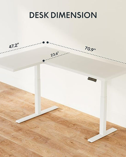 SANODESK 71-Inch Large Dual Motor L-Shaped Electric Height Adjustable Standing Desk - Reversible Panel - White Top/White Frame - Ideal for Gaming, Home Office or Computer Workstation