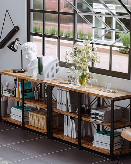 IRONCK Rustic Entryway Console Table, Long Hallway Table 47 in 3-Tier, TV Stand Entertainment Center Media Stand for Living Room, Industrial Style, Vintage Brown