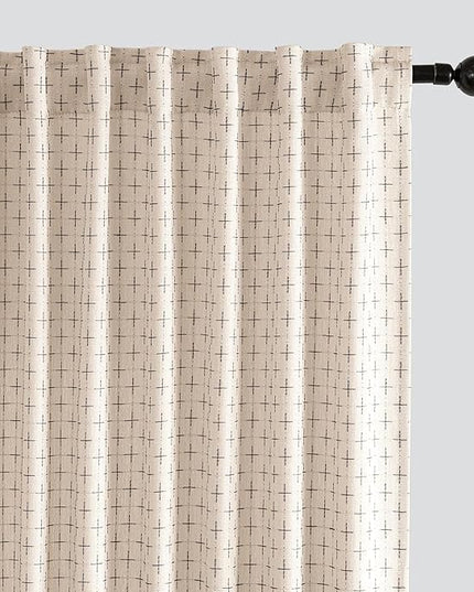 MIULEE Decorative Back Tab Linen Curtains with Geometric Pattern for Living Room Bedroom Farmhouse Rustic Thick Woven Textured Patterned Mudcloth Drapes 90 Inch Long 2 Panels Set, Beige