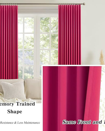KEQIAOSUOCAI Pinch Pleated Curtains 120 Inches Long, Energy Saving Window Treatment Privacy Drapery for Living Room, Vertical Track System Elegant Hook Drapes(Hot Pink, 2 Panels, W40 x L120)