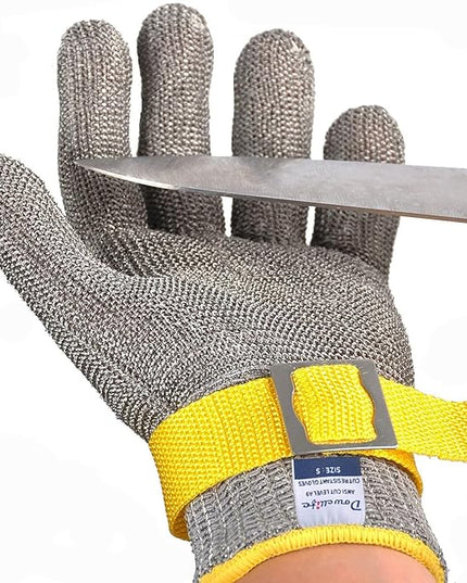Dowellife ANSI A9 Cut Resistant Glove Food Grade, Stainless Steel Mesh Metal Knife Cutting Glove for Butcher Oyster Shucking Kitchen Mandoline Chef Slicing Fish Fillet (Large)