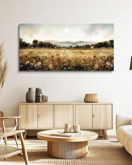 KELIYUAN Large Wall Canvas Picture Aesthetics Vintage Lawn Painting With Printed Wall Art For Restaurant Classical Landscape Wall Decor For Office Living Room Bedroom Home Decoration 30 X 60 Inches