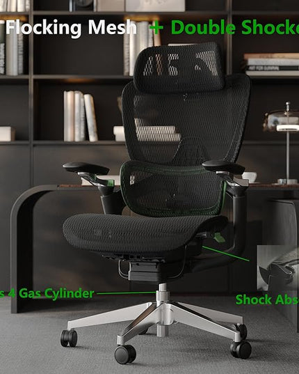 Ergonomic Office Chair, Mesh Home Office Desk Chair with Adaptive Lumbar Support, Gaming Chair with Headrest, 5D Armrest,90-130°Tilt, BIFMA Certified, Model Zen (Green)
