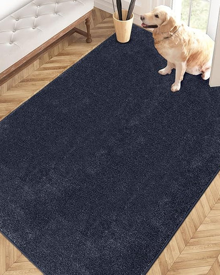 PURRUGS Easy Care Area Rug 4ft x 6ft, Non-Slip Machine Washable Entryway Rug, Dog Door Mat, Stain Resistant Accent Rug for Hallway, Living Room, Bedroom and Mudroom, Navy Blue