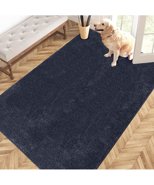 PURRUGS Easy Care Area Rug 4ft x 6ft, Non-Slip Machine Washable Entryway Rug, Dog Door Mat, Stain Resistant Accent Rug for Hallway, Living Room, Bedroom and Mudroom, Navy Blue