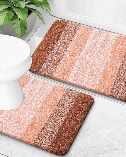 OLANLY Bathroom Rug Set 2 Piece, Soft Absorbent Microfiber Bath Mats and U-Shaped Contour Toilet Rug, Non-Slip, Machine Wash Dry, Plush Shaggy Bath Mats for Bathroom (30"x20"+24"x20", Orange)