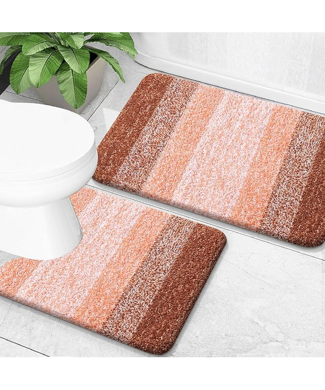 OLANLY Bathroom Rug Set 2 Piece, Soft Absorbent Microfiber Bath Mats and U-Shaped Contour Toilet Rug, Non-Slip, Machine Wash Dry, Plush Shaggy Bath Mats for Bathroom (30"x20"+24"x20", Orange)