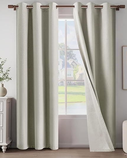 100% Blackout Curtains 84 Inch Length 2 Panels Set for Living Room, Bedroom, Light Weight Curtains with Grommets Top, Full Blackout Curtains Privacy Protection, Natural Linen, 37" W x 84" L