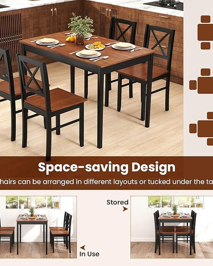 Giantex 5-Piece Dining Table Set for 4, Rectangular Kitchen Table & 4 Chairs with Rubber Wood Legs, Cross Backrest, Space-Saving Mid Century Modern Dinette Set for Dining Room, Breakfast Nook, Dinner