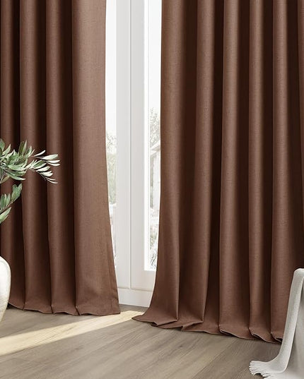 Guken Blackout Curtains 72 Inch Length 2 Panels Set for Living Room Bedroom Back Tab Thermal Insulated 100% Black Out Linen Drapes Room Darkening Window Curtains 72 Inches Long,Rustic Brown