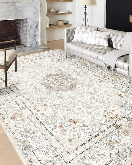 6x9 Area Rugs Washable,Boho Rug for Living Room Bedroom Kitchen,Large Vintage Bohemian Distressed Carpet Non Slip,Beige