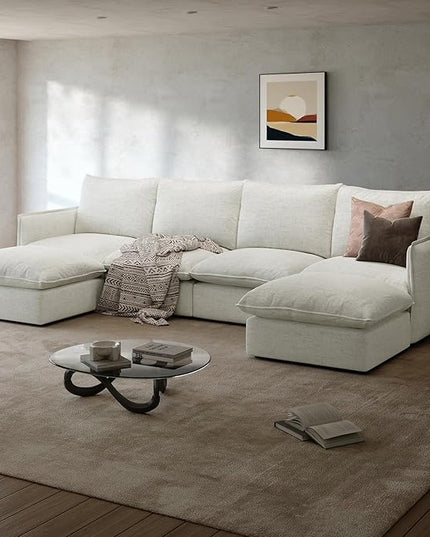 Waterproof Cloud Sectional Couches for Living Room,High Backrest Down Filled Couch,6 Seater Oversized Modular U-Shaped Sofas with Chaise,Detachable Sofa Covers,Cream White