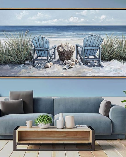 HGUAOA Coastal Wall Art - Large Landscape Wall Pictures for Living Room, Bedroom Pictures, Ocean Beach Artwork, Blue Above Bed Decor, Coastal Landscape Wall Art,Framed Beach Pinting