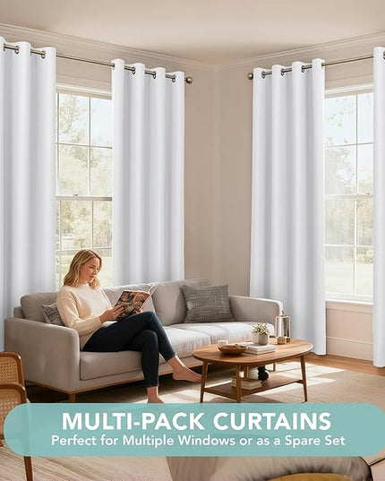 BONZER 100% Blackout Curtains 4 Panels - 54 x 95 Inch Thermal Insulated Full Light Blocking Window Drapes, Single Layer Grommet Curtain with Black Laminated Backing for Bedroom/Living Room, Pure White
