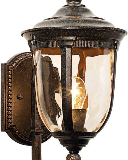 John Timberland Bellagio European Outdoor Carriage Light Fixture Vintage Bronze Curved Arm Hammered Glass Sconce for Exterior House Porch Patio Outside Deck Garage Yard Front Door Garden Home
