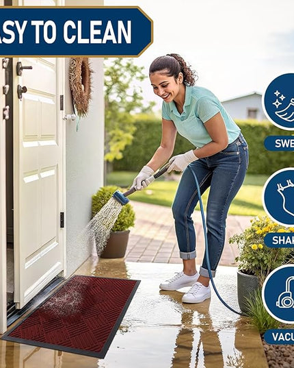 Smiry Front Door Mat Outside Entrance, Heavy Duty Outdoor Indoor Mat, Natural Rubber Doormat, Non Slip, Trap Dirt and Moisture, Easy Clean, Low Profile Patio Porch Entryway Mat, 29.5x17, Red