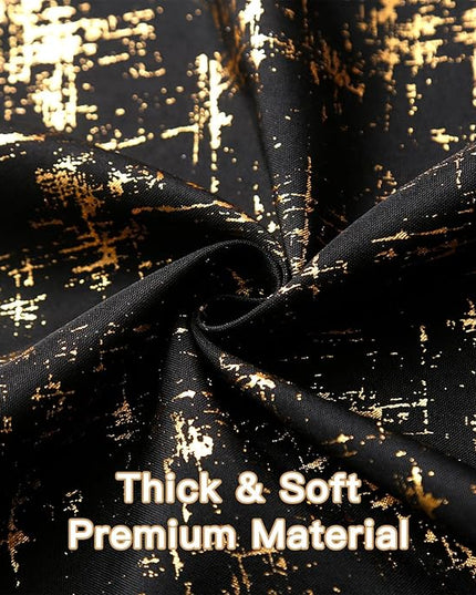 Taisier Home Black & Gold Geometric Dots Curtains 108" - Extra Long Room Darkening Drapes, Unique Design Set of 2 Gold Foil Print Linen Panels for Bedroom Living Room