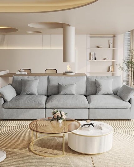 Cloud Couch Modular Sectional Sofa for LivingRoom,119.2" 3Seater Wide Couch,Down Filled Convertible Living Room Set, Covers Washable&Replaceable,Grey
