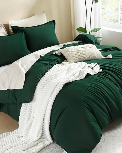 Litanika Dark Emerald Green King Comforter Set, 3 Pieces Solid Forest Bedding Set, All Season Fluffy Bed Set (104x90In Comforter & 2 Pillowcases)