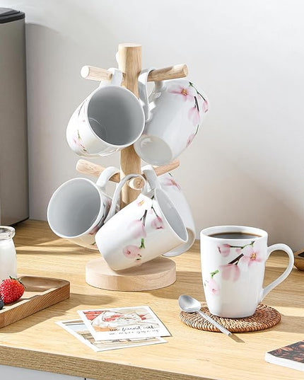 VEWEET Coffee Mugs Set of 6, 11 OZ Coffee Cups Set with Handle, Floral Mug Sets Ceramic Cup Set for Kitchen, Microwave & Dishwasher Safe, Series ANNIE