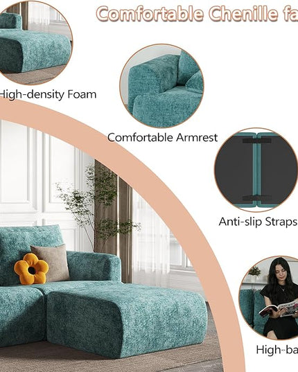 EASE MOOSE Cloud Couch Sectional Sofa, Large L-Shaped Oversized Modular Couch for Living Room, Minimalist Boneless Convertible Couches with Ottoman, 5-Seat Deep Sofas for Bedroom, Chenille (Blue)