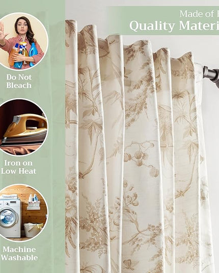 Maison d' Hermine Curtains for Living Room 100% Cotton 96 inch Length One Panel Light Filtering Toile Curtains for Bedroom Windows with Rod and Loop Pockets Drapes (Paradise Almond, 50" W x 96" L)