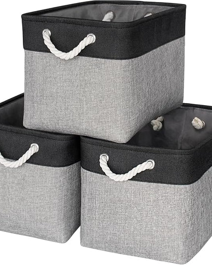 TheWarmHome Storage Basket for Organizing - 16x12x12 inch Cube Storage bin 3 Pack Fabric Storage Cubes, Collapsible Storage Box for Organizer Cloth Gift Toy Closet (Black & Grey)