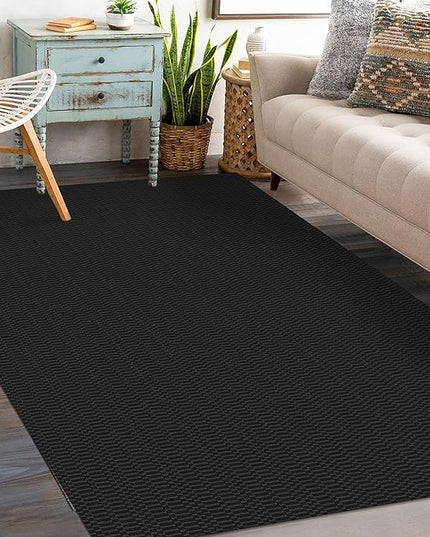 KOZYFLY Washable Entryway Rug 3x5 Ft Area Rugs Cotton Rubber Backed Throw Rugs Indoor Door Mat Kitchen Rugs Braided Floor Carpet for Front Entrance Bathroom Kitchen Living Room, Black/Grey