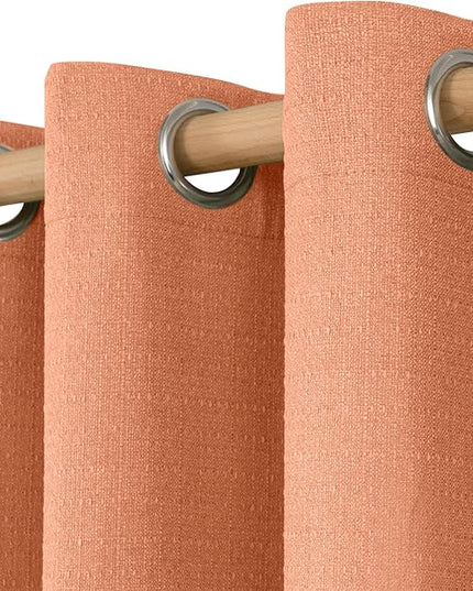 LAMIT Terracotta Linen Curtains 90 Inch Long for Bedroom, Grommet Light Filtering Thick Boho Curtains Thermal Insulated Window Treatment Drapes for Living Room, Set of 2 Panels, W52 x L90