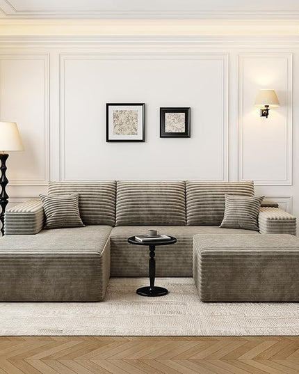 107.5" Cloud Modular Sectional Couch with 1 Ottoman,Modern Minimalist Upholstered Couches, Comfort U Shaped Sofa for Living Room,Deep Seat Corner Couch，No Assembly Required (Camel,Left Facing Chaise)