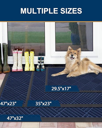 Smiry Front Door Mat Outside Entrance, Heavy Duty Outdoor Indoor Natural Rubber Doormat, Non Slip, Trap Dirt and Moisture, Easy Clean, Low Profile Patio Porch Entryway Mat, 59x35, Navy Blue