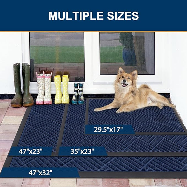 Smiry Front Door Mat Outside Entrance, Heavy Duty Outdoor Indoor Natural Rubber Doormat, Non Slip, Trap Dirt and Moisture, Easy Clean, Low Profile Patio Porch Entryway Mat, 59x23, Navy Blue