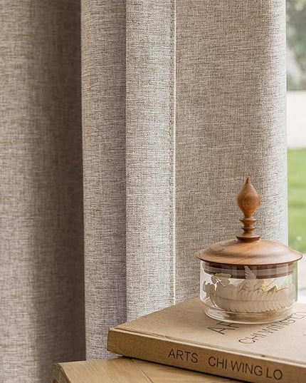 Textured Linen Pinch Pleated 100% Blackout Curtains for Bedroom/Living Room Blackout Curtains 102 Inches Long, Energy Saving Window Treatment Curtains,72Wx102Lx2,Sand Beige