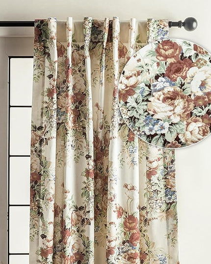 Maison d' Hermine Curtains for Living Room 100% Cotton 108 inch Length One Panel Light Filtering Curtains for Bedroom Windows with Rod and Loop Pockets Drapes (Abbeville, 50" W x 108" L)