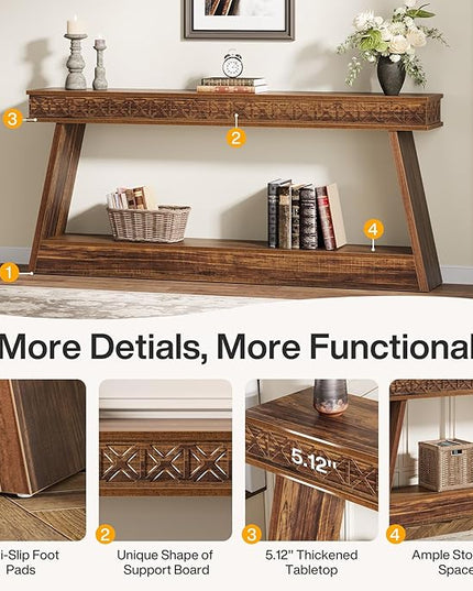Tribesigns Farmhouse Console Table, 70.9-Inch Extra Long Entryway Table with Storage, 2-Tier Narrow Sofa Table Behind Couch, Wooden Accent Table for Living Room, Hallway, Foyer, Dark Brown
