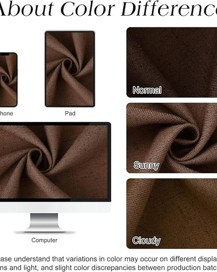 Naturoom Caramel Brown 60 Inch Shower Curtain - Stall Narrow Half Linen Ultra Thick Fabric Shower Curtain Set with Hooks, Boho Farmhouse Rustic RV Camper Bath Curtains for Bathroom, 60x72