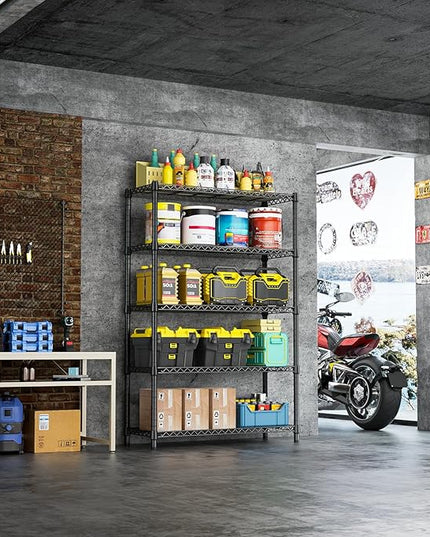 IZEUK 1750 LBS Garage Shelving Wide Storage Shelves Metal Shelves Heavy Duty Adjustable Utility Shelf Rack (Black, 5 Tier, 15.7" D x 45.3" W x 70.9" H)