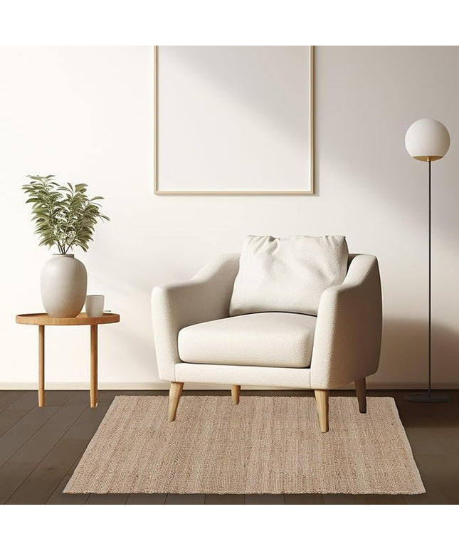 REDEARTH · Jute Cotton Area Rug, Sustainable Handwoven, Non-Shedding, Soft & Durable – Reversible, Neutral Tones for Home Décor in Living Room, Dining Room, Bedroom (Arden Natural, 5'x8')