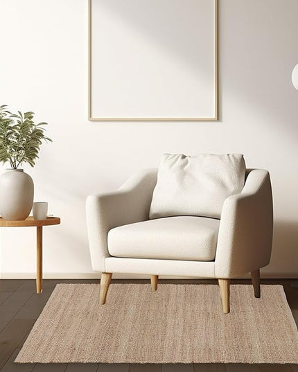 REDEARTH · Jute Cotton Area Rug - 4'x6' Rectangular Rug, Sustainable Handwoven, Non-Shedding, Soft & Durable – Reversible, Neutral Tones for Home Décor in Living Room, Dining Room, Bedroom