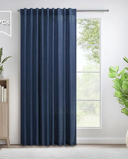 Pitalk 60 Inch Wide Curtains for Living Room 2 Panel Back Tab Pocket Drape Semi Sheer Linen Extra Large Navy Blue Curtain for Home Office Hotel Flat Family Sunroom Width 5 x 9 FT Long 60x108 Dark Blue
