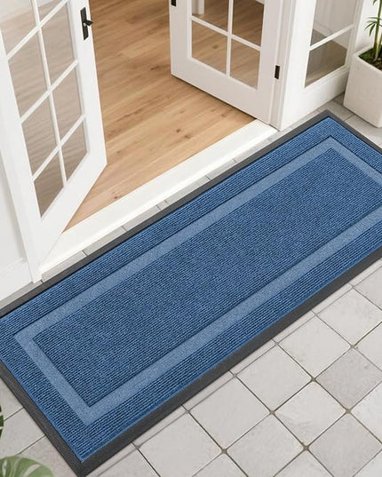 OLANLY Front Door Mat Indoor Outdoor Entrance, Waterproof All-Season, All-Weather Doormat, Sturdy Natural Rubber, Fade Resistant, Low Profile, Easy Clean Patio Porch Entryway Mat, 47x17, Light Blue