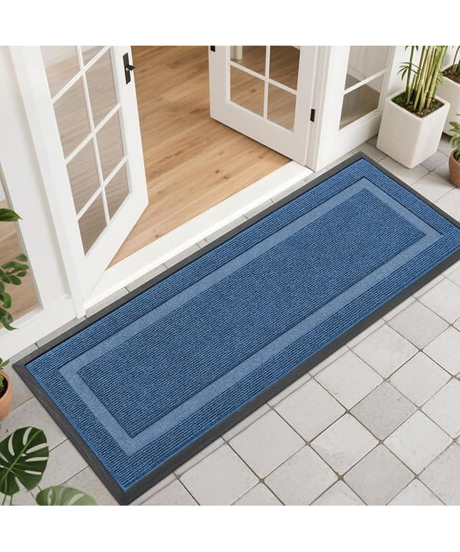 OLANLY Front Door Mat Indoor Outdoor Entrance, Waterproof All-Season, All-Weather Doormat, Sturdy Natural Rubber, Fade Resistant, Low Profile, Easy Clean Patio Porch Entryway Mat, 47x17, Light Blue