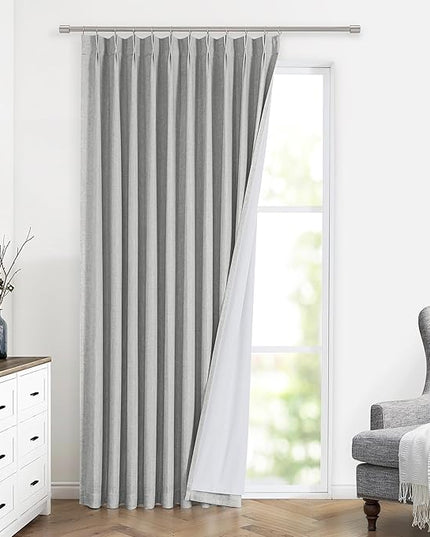 Vision Home Light Gray Pinch Pleated Full Blackout Curtains Linen Blended Thermal Insulated Window Panels 102 inch for Bedroom Living Room Darkening Grey Pleat Drapes with Hooks Back Tab 60"Wx102"Lx1