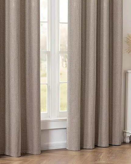 100% Blackout Curtains 96 inch Length 2 Panels Faux Linen Long Drapes for Bedroom Living Room Black Out Room Darkening Curtain Thermal Insulated Back Tab Rod Pocket(W52 x L96, Beige)
