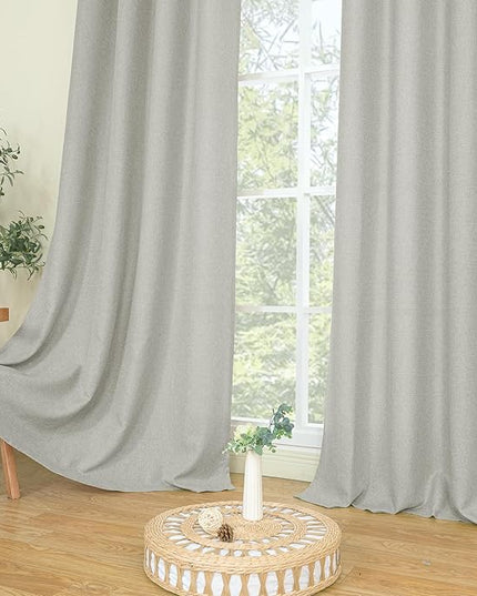 LAMIT Light Grey Linen Curtains for Living Room 78 inch Length, Thick Linen Textured Light Filtering Curtains Grommet Privacy Protected Window Drapes for Bedroom, Set of 2 Panels, 52 x 78 Inch